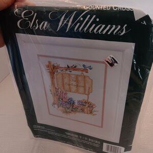 Vintage Elsa Williams counted cross stitch Kit cottagecore country garden sign